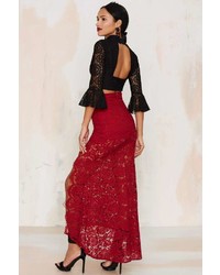 Factory Cut To The Lace Maxi Skirt Burgundy
