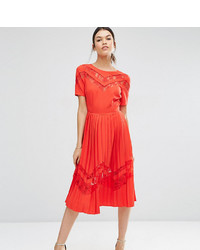 Asos Tall Asos Tall Premium Pleated Midi Dress With Lace Inserts