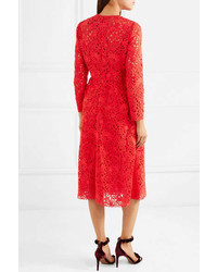 Valentino Blossom Macram Lace Midi Dress Red