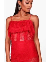 Boohoo Boutique Charley Ruffle Lace Bodysuit Dress