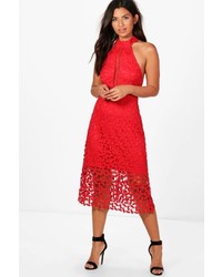 Boohoo Boutique Em Lace Panelled Midi Skater Dress