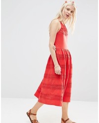 Asos Cotton Midi Sundress With Lace Inserts
