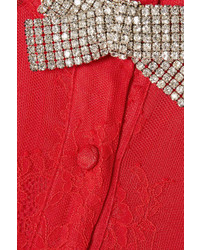 Dodo Bar Or Crystal Embellished Ruffled Stretch Lace Midi Dress Red