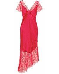 Haney Felicia Asymmetric Silk Blend Satin And Lace Midi Dress