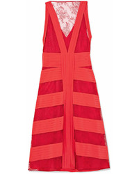 Valentino Lace And Pleated Silk Midi Dress