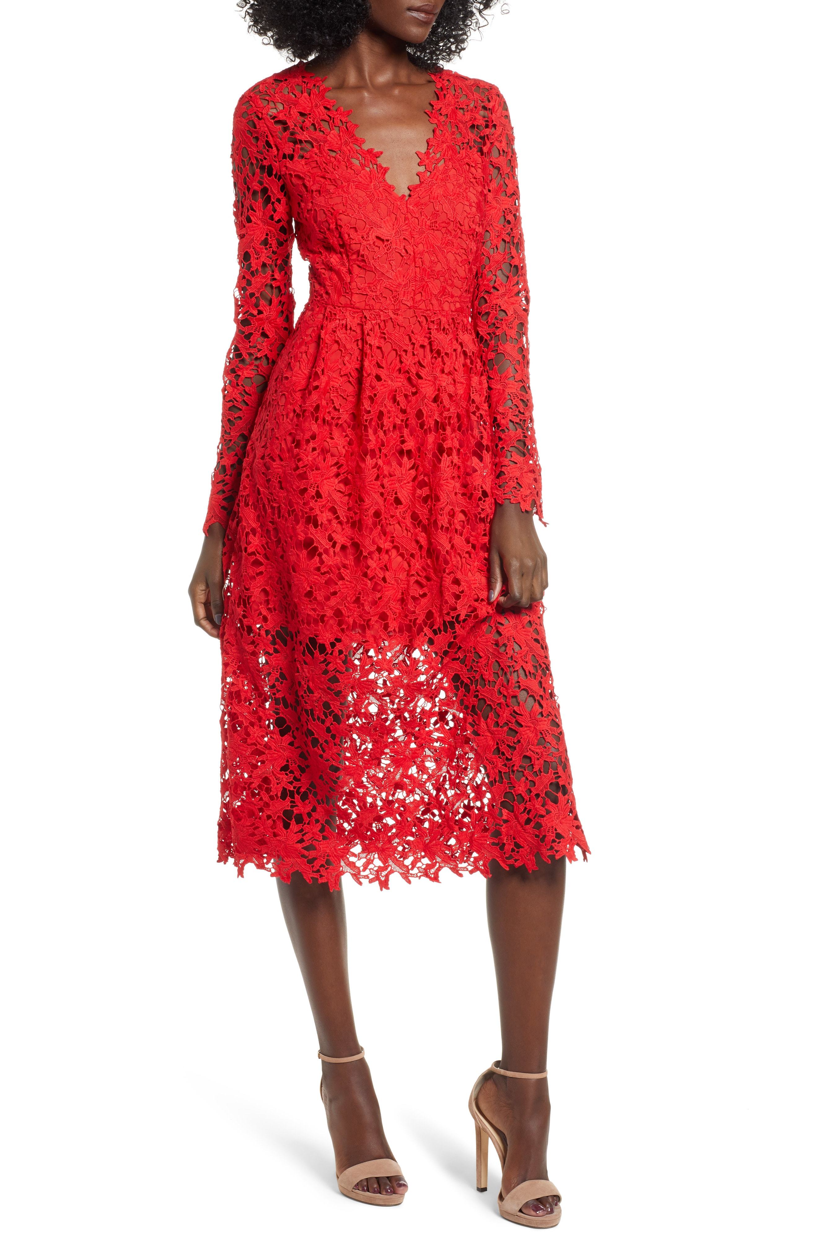 astr red lace dress
