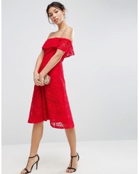 Asos Lace Off Shoulder Midi Dress