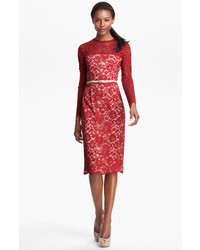Maggy London Embroidered Lace Overlay Midi Dress