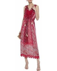 Elie Tahari Mckenna Appliqud Tulle And Lace Trimmed Floral Print Silk Blend Midi Dress