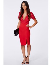 Missguided Claudia Lace Open Back Midi Dress Red