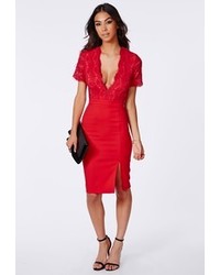 Missguided Claudia Lace Open Back Midi Dress Red
