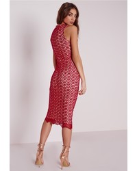 Missguided Keyhole Lace Midi Dress Red