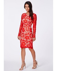 Missguided Veronica Open Back Lace Midi Dress In Red, $69, Missguided