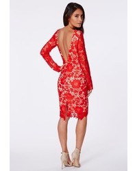 Missguided Veronica Open Back Lace Midi Dress In Red
