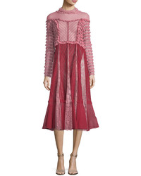 Valentino Mock Neck Ruffled Lace Midi Dress