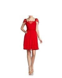 Notte by Marchesa Lace Cap Sleeve Cocktail Dress Red