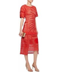 Stella McCartney Picot Trimmed Embroidered Cotton Blend Lace Midi Dress