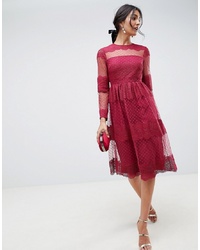 ASOS DESIGN Premium Lace Dobby Mesh Midi Dress With Long Sleeves