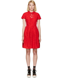 Carven Red Lace Collared Dress