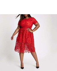 River Island Red Lace Midi Dress