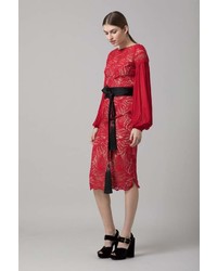 Amanda Wakeley Red Paisley Lace Midi Dress