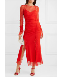 Diane von Furstenberg Ruched Corded Lace Maxi Dress