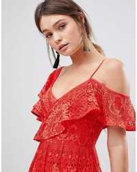 Asos Ruffle One Shoulder Lace Prom Dress
