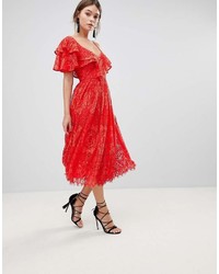 Asos Ruffle One Shoulder Lace Prom Dress