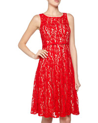 Taylor Sleeveless Floral Lace Bow Cocktail Dress Red