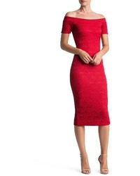 Red Lace Off Shoulder Dress
