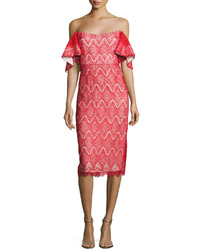 Mestiza New York Hawley Off The Shoulder Geometric Lace Cocktail Dress Bright Red