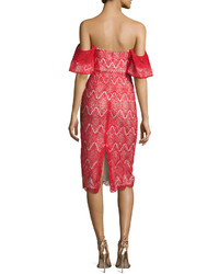 Mestiza New York Hawley Off The Shoulder Geometric Lace Cocktail Dress Bright Red