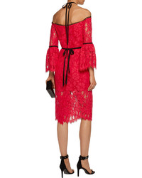 Alexis Odette Off The Shoulder Cotton Blend Corded Lace Halterneck Dress