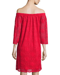 Neiman Marcus Off Shoulder Lace Dress Red