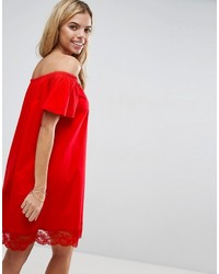 Asos Off Shoulder Mini Dress With Lace Hem