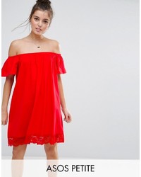 Asos Petite Petite Off Shoulder Mini Dress With Lace Hem