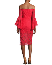 Milly Selena Off The Shoulder Lace Cocktail Dress Red