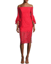 Milly Selena Off The Shoulder Lace Cocktail Dress Red