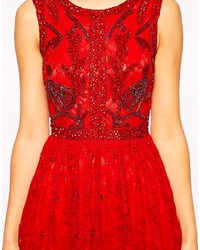 Frock And Frill Sleeveless Lace Skater Dress With Embellisht