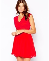 Elise Ryan Skater Dress With Scallop Lace Wrap Front
