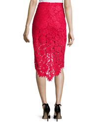Alexis Wendy Lace High Low Pencil Skirt Red