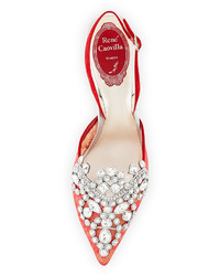 Rene Caovilla Crystal Lace 75mm Slingback Pump Red