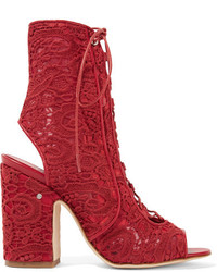 Laurence Dacade Nelly Leather Trimmed Lace Sandals Red