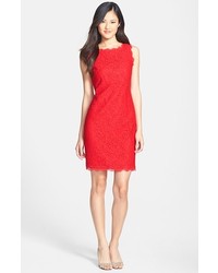 Adrianna Papell Boatneck Lace Sheath Dress Red 14p