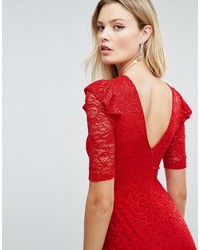 Asos Tall Asos Tall Lace V Back Bodycon Mini Dress With Shoulder Ruffle