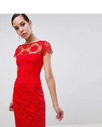 Paper Dolls Tall Cap Sleeve Crochet Lace Pencil Dress In Red