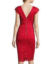 ABS by Allen Schwartz Cap Sleeve Lace Sheath Dress Red