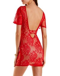 Charlotte Russe Plunging Back Bodycon Lace Dress