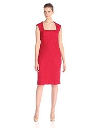 Donna Ricco Extended Shoulder Lace Sheath With Square Neck