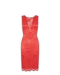 Exclusives New Look Red Lace Sheer V Front Bodycon Dress